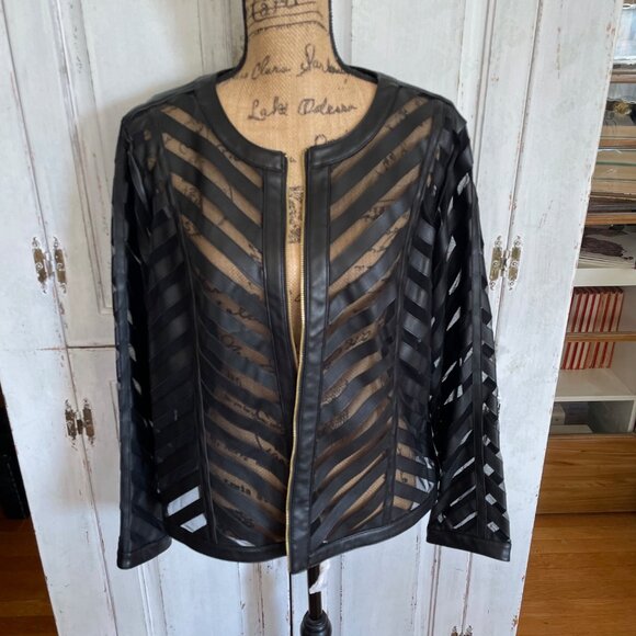 Colleen Lopez Black Faux Leather and Mesh Jacket Front Zip Size XL - Picture 10 of 14